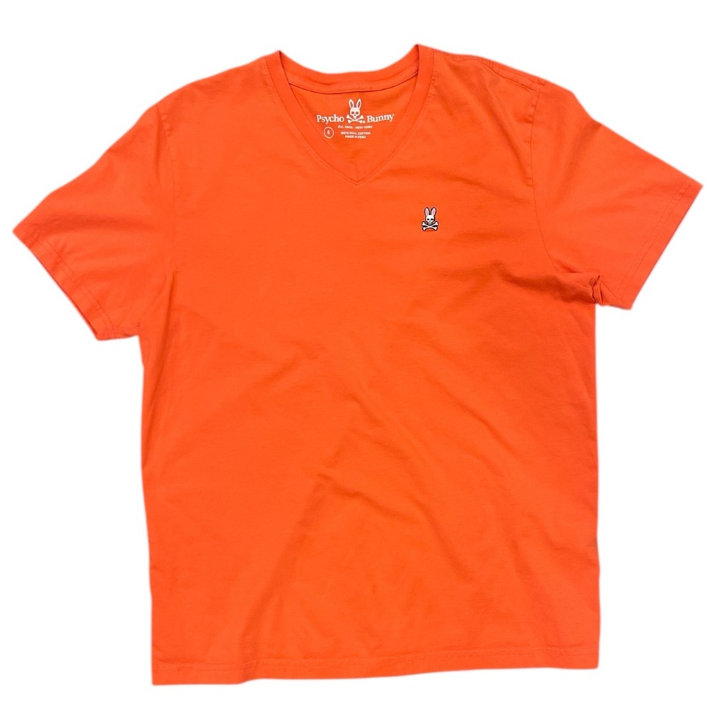 Psycho Bunny Orange Pima Cotton V-Neck T-Shirt Men’s Medium